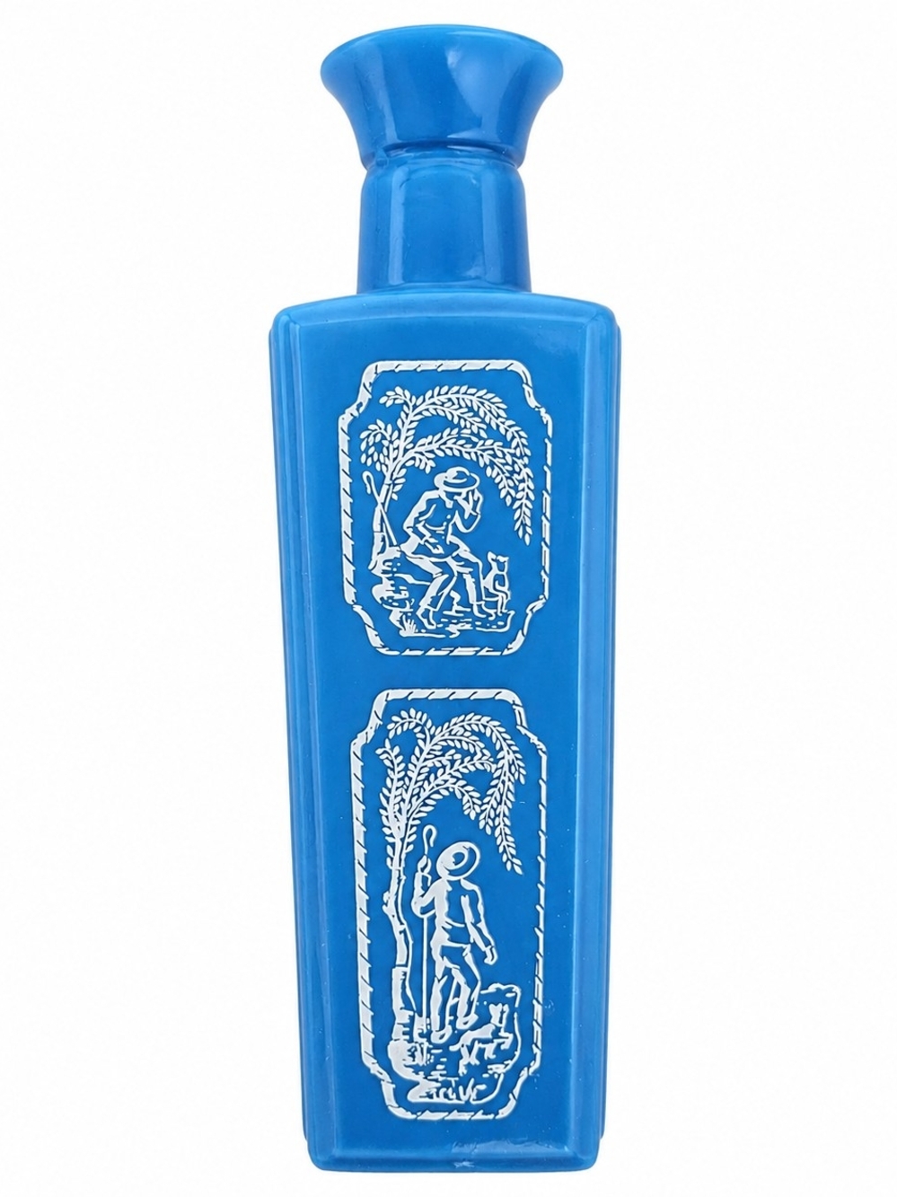 Vintage 1960s Jim Beam Shepherd & Dog Blue Milk Glass Whiskey Decanter No Topper